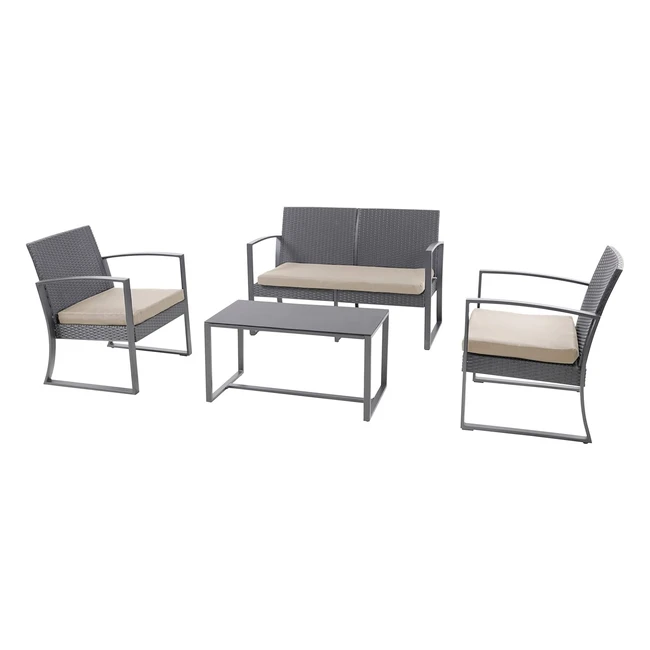 SVITA Lois XL Polyrattan Gartenmöbel Balkonmöbel Tisch Stuhl Graubeige