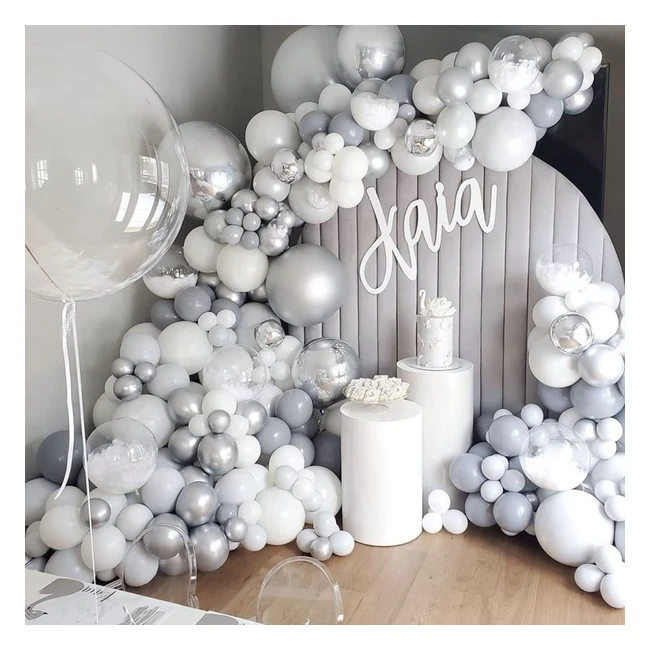 Kit Guirnalda Arco Globos Plata y Blanco - Ref. 123456 - Ideal para Cumpleaños y Baby Shower