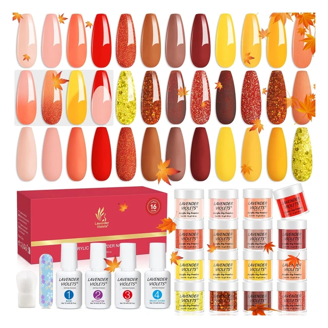 Kit de poudre pour les ongles Lavender Violets, automne orange-jaune, séchage rapide, longue durée - M9601