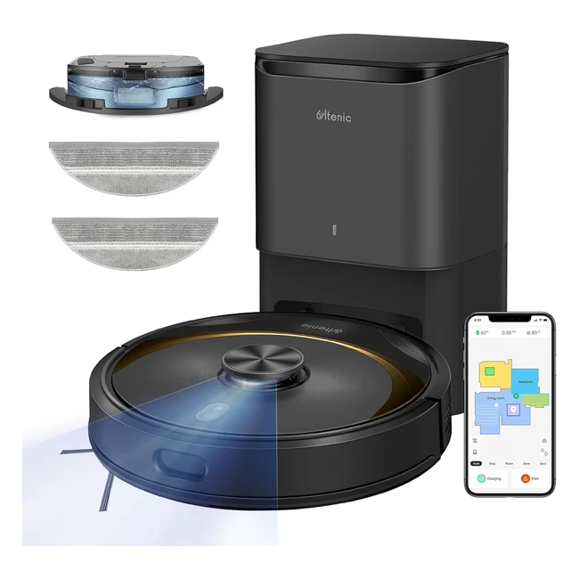 Robot Aspirador Ultenic T10 Elite - Estación de Autovaciado - Navegación Lidar - App y Alexa Conectado - Ideal para Pelo de Mascotas, Polvo y Alfombras - Negro