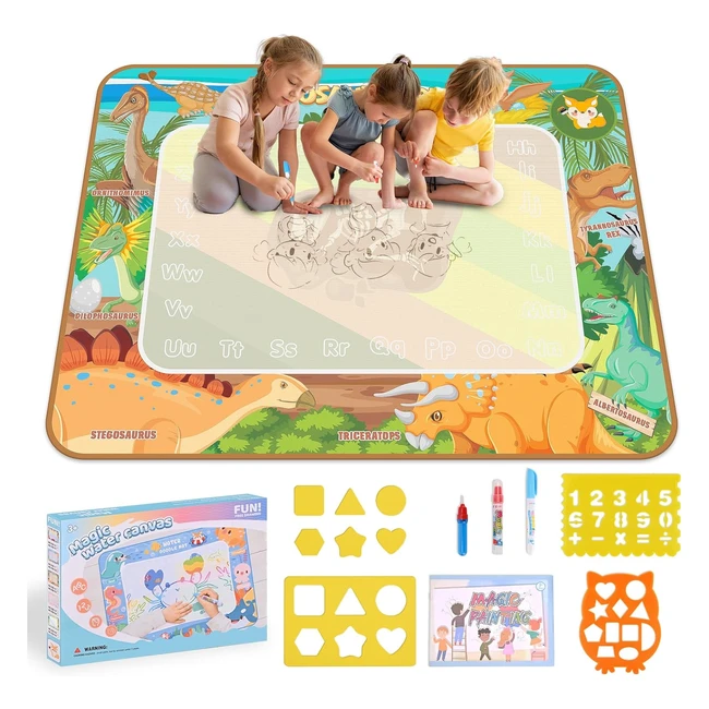Tapis Dessin Enfant 80x100cm - Tapis Griffonnage Réutilisable - Aqua Magic Doodle Mat - Jouet Éducatif Cadeau - Dinosaure