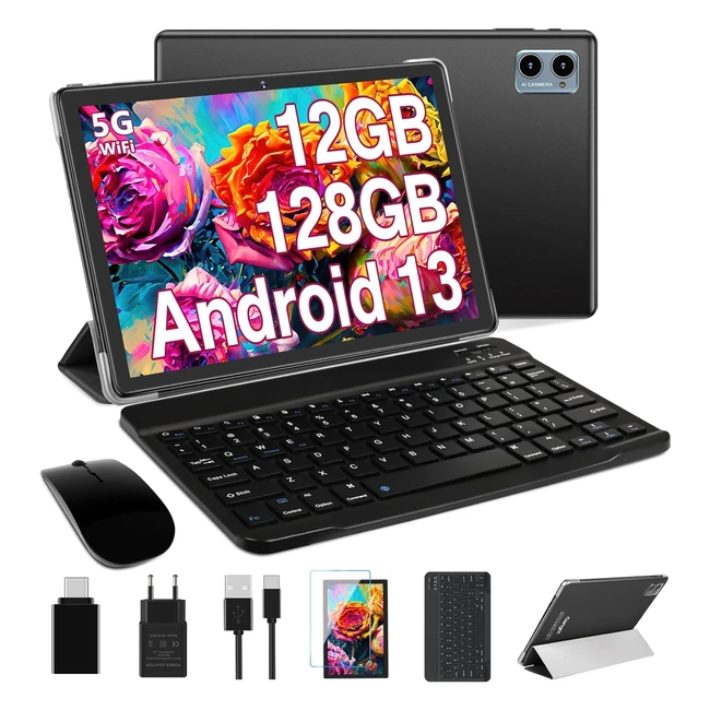 Tableta Oangcc 2024 10 Pulgadas Android 13 OS 12GB RAM128GB ROMTF 1TB 5G24G WiFi 8 Core 20 GHz BT 50 Widget 6000mAh 58MP Certificada GMS con Teclado y Funda Negra