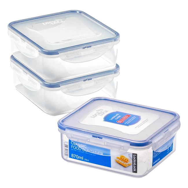 LocknLock Square Food Containers Set of 3 - BPA Free, Airtight, Dishwasher Safe