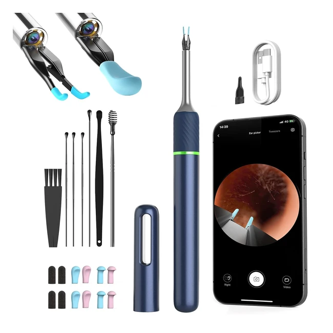 Otoscope Oreille 1920p HD - Kit Caméra Oreille avec 6 Lumières LED - Nettoyant Oreille avec Cure-Oreille et Pince - Adapté aux Smartphones iOS et Android