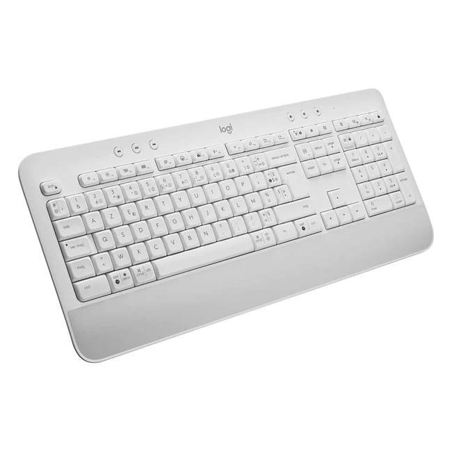 Clavier sans fil ergonomique Logitech Signature K650 avec reposepoignets, Bluetooth USB Logi Bolt, touches silencieuses, pavé numérique, compatible PC/Windows/Mac, AZERTY français, blanc