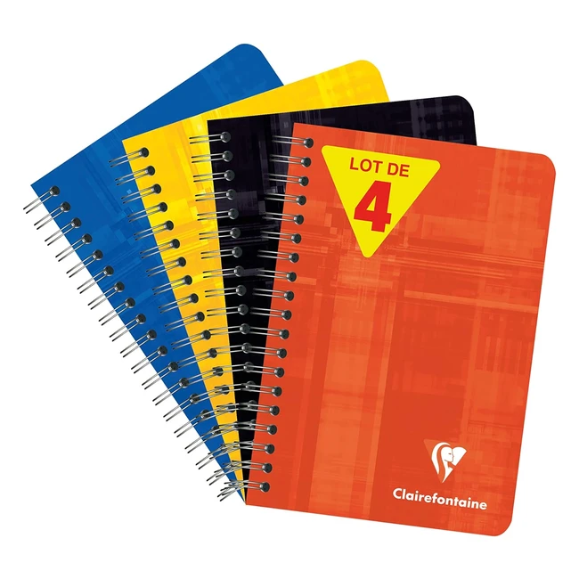 Clairefontaine 668592AMZC - Confezione da 4 taccuini a spirale 9x14 cm - Quadretti piccoli - Carta bianca 90g - Colores casuali