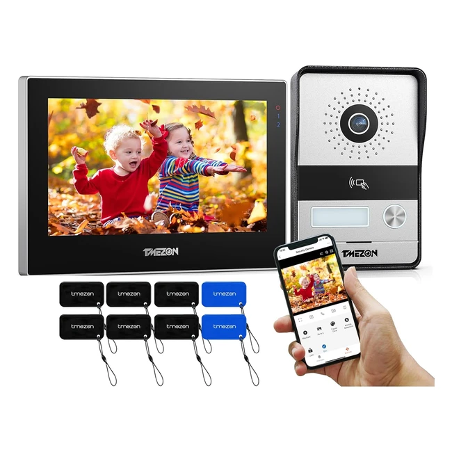 Visiophone Connect 2 Fils1080p TMEZON - Interphone Vidéo WiFi avec IP Moniteur Écran Tactile - Vision Nocturne - Ouvrir la Porte via Badges - App TuyaSmart