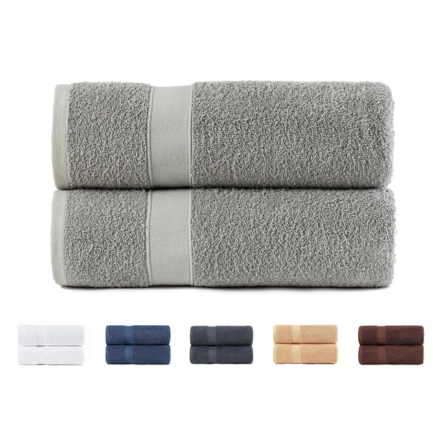 Set 2 Asciugamani da Bagno Morbidi e Assorbenti - 100% Cotone - 100x150 cm - Grigio Chiaro