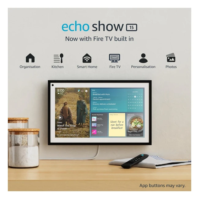 Echo Show 15 Full HD Smart Display with Alexa and Fire TV - Stream, Watch, and Stay Organized