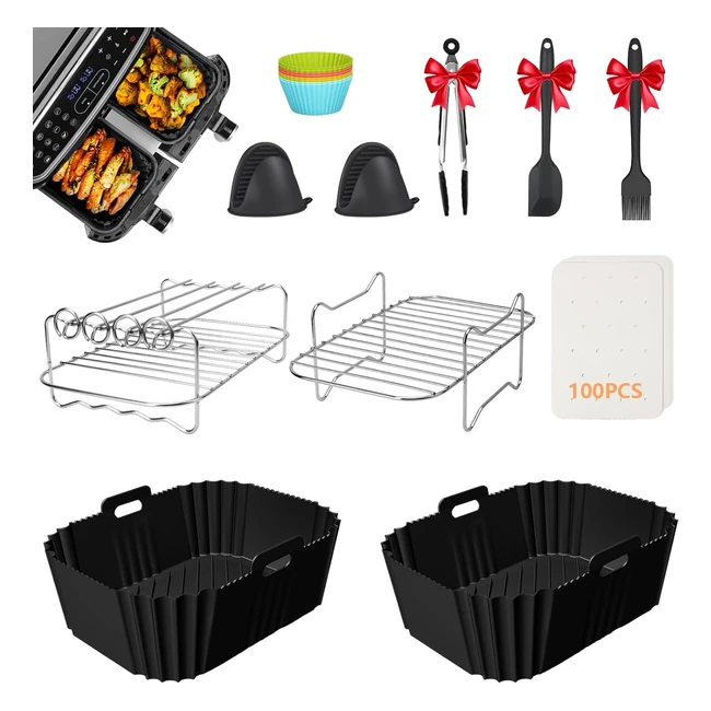 Air Fryer Accessories Set of 11 for Ninjas Dual AF300UK AF400UK - Silicone Liner, Racks, Cake Pan