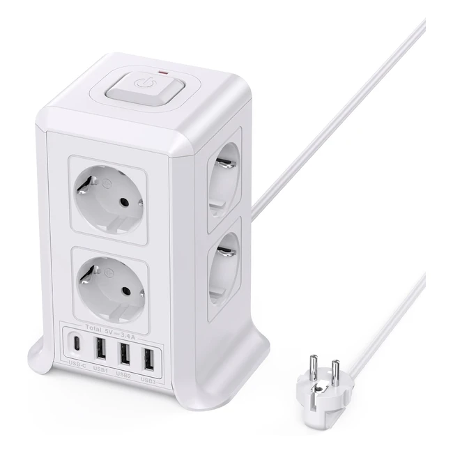 Regleta enchufes 5m 8 tomas AC y 4 USB - Protección sobretensión