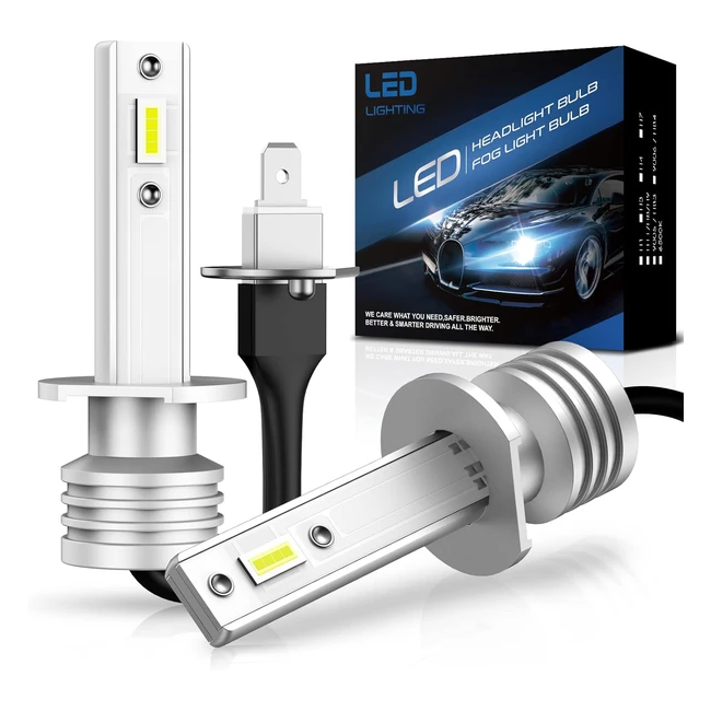 Ampoules H1 LED Voiture 16000lm 6500K Blanc Froid 300 Lumineuses LED H1 Phare Feux de Croisement/Route sans Ventilateur Kit de Conversion 11 - Remplace Lampes Halogènes et Xénon 2pcs