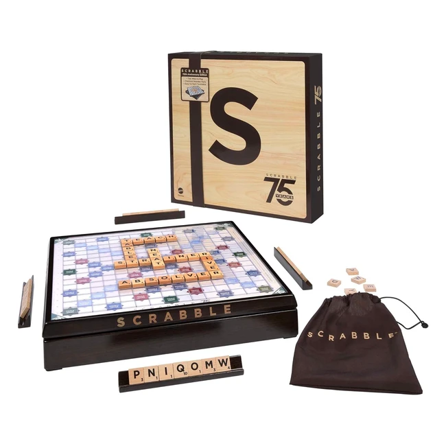 Scrabble Jeu de Société Édition Spéciale 75ème Anniversaire - Plateau Tournant en Bois - Lettres et 2 Modes de Jeu - Jouet Enfant dès 7 Ans