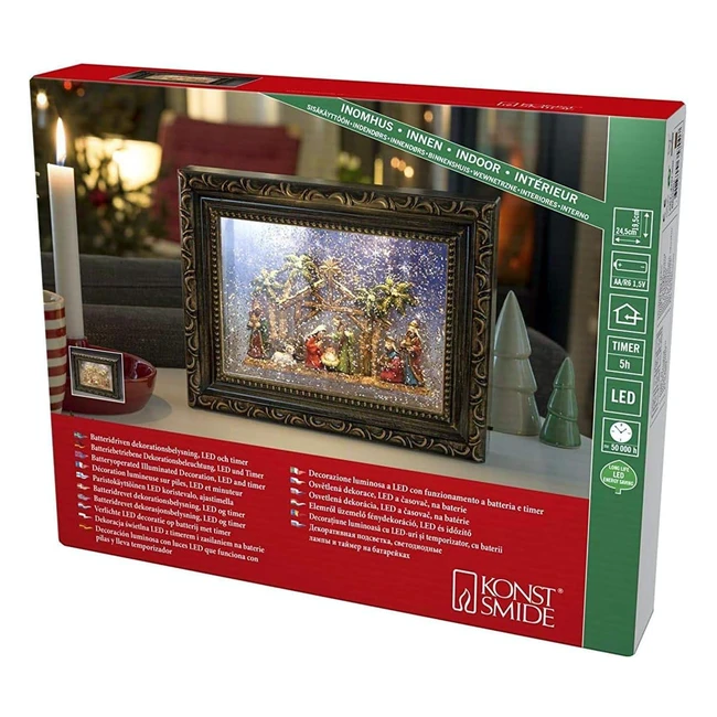 Cornice Portafoto a LED Konstsmide 4358000 con Presepe - Timer 5 ore - Diodi Bianchi Caldi - Batteria