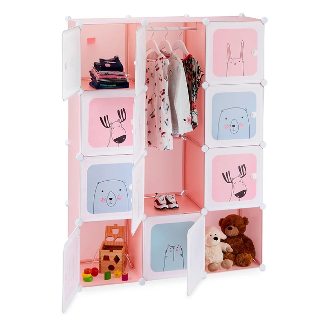 Scaffale Componibile per Cameretta Rosa - Relaxdays HLP 145x110x375 cm - Motivi Divertenti - Armadio con Ante
