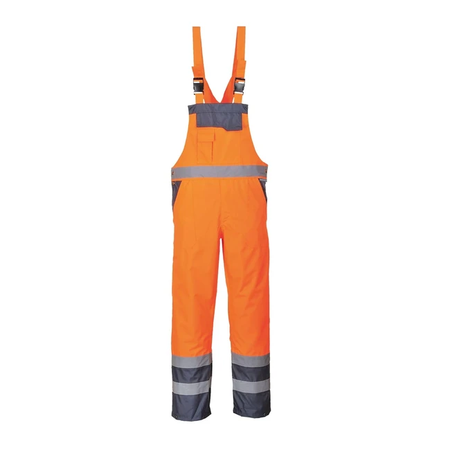 Portwest S488 Men's Waterproof Hi Vis Bib and Brace - Orange/Navy, Medium