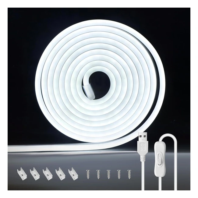 Luce Neon LED 2m Bianca Fredda USB IP65 - Decorazione Camera da Letto Cucina Feste