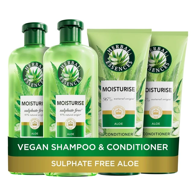 Herbal Essences Sulphate-Free Shampoo & Conditioner Set - Aloe Scent - Vegan - Dry Hair Hydration - 2x350ml Shampoo, 2x250ml Conditioner