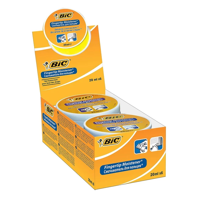 BIC 897178 Fingertip Moistener 20 ml (Pack of 6) - Weiß/Orange - Perfekter Halt & Griffigkeit