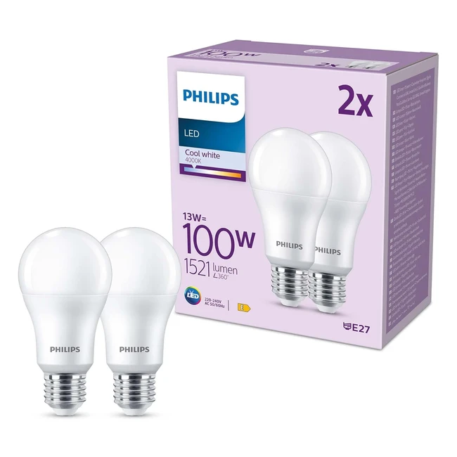 Philips Pack 2 Ampoules LED E27 100W 4000K Blanc Froid