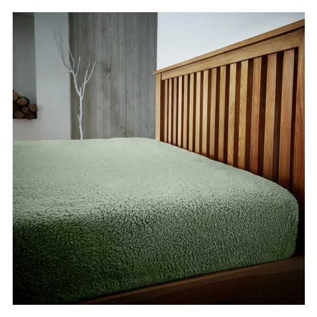 Soft Warm Teddy Fleece Fitted Sheet - Double Bed - Sage Green