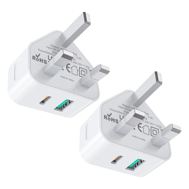 Fast Charge 20W USB C Plug Adapter for iPhone - 2 Pack