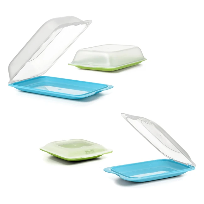 Ensemble de 4 boîtes à charcuterie Tatay Fresh - Sans BPA - Empilables - Passe au lave-vaisselle et au micro-ondes - Couleurs bleu et vert