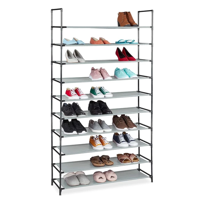 Étagère à chaussures en tissu emboîtable Relaxdays, 10 niveaux, 50 paires, 1765 x 99 x 295 cm, gris