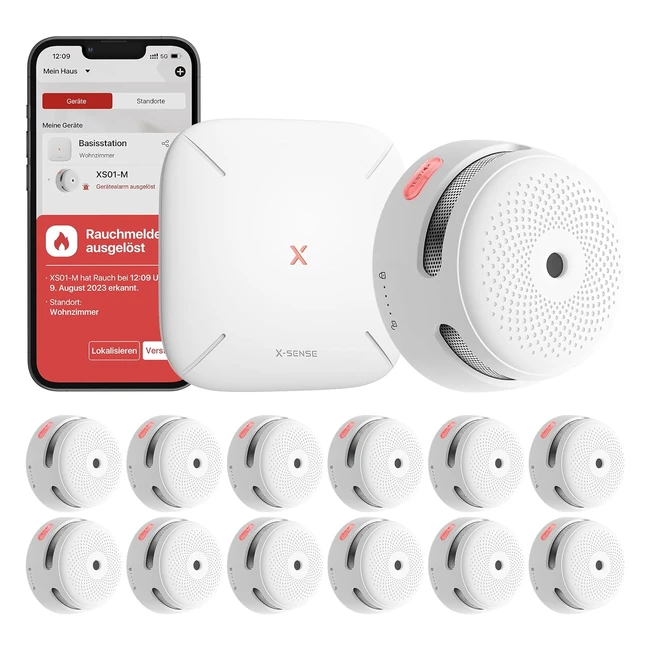 xsense xs01m proconnected Rauchmelder mit SBS50 Basisstation, TV-zertifiziert, vernetzbarer Feuermelder
