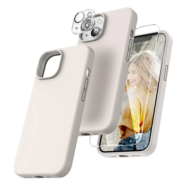 Coque iPhone 14 Tocol 5en1 avec verre trempé, protecteur caméra arrière - Gris Pierre