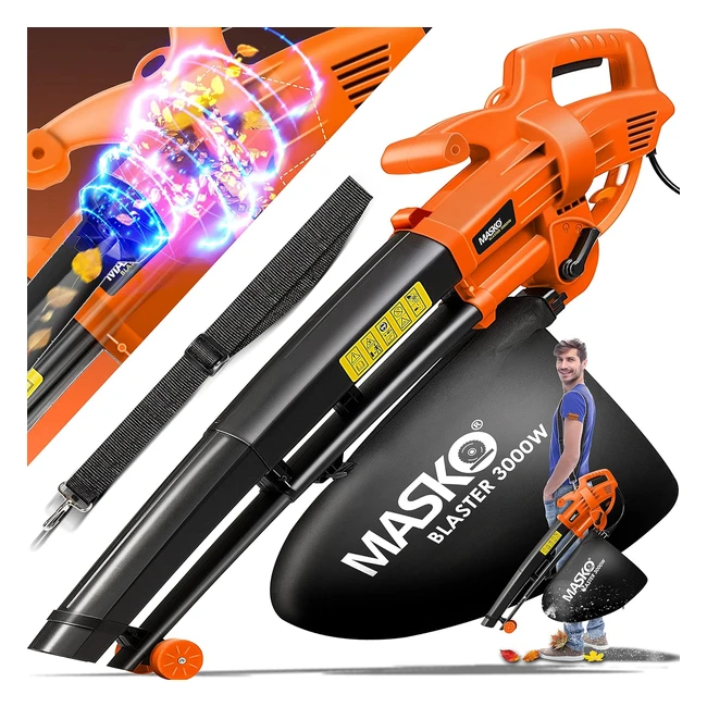 Masko Elektrischer Laubsauger 3-in-1 3000 W Schultergurt und Rollen Fangsack 45 L Laubbläser Gartensauger Gartensauger Orange