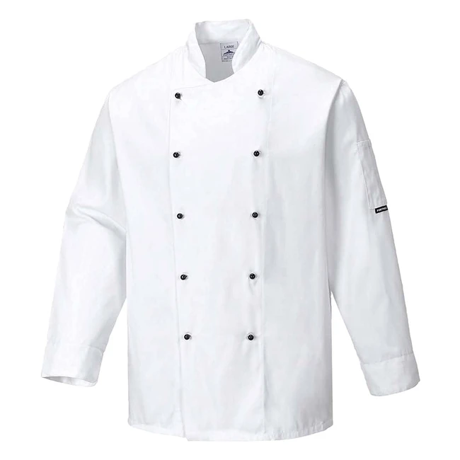 Chaqueta de Chef Portwest Somerset Tamaño L Blanco C834WHRL - Ligera y Cómoda