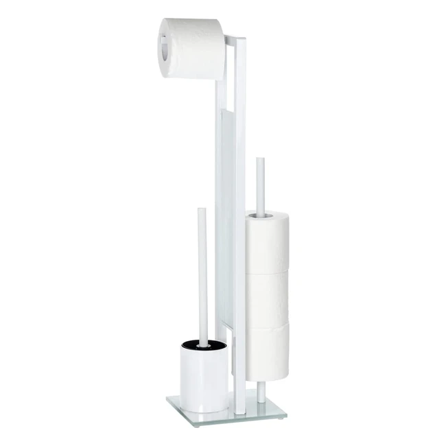 Wenko Rivalta - Serviteur WC 3en1 - Brosse WC et Porte Papier Toilette - Acier Inox Blanc et Verre Trempé - 235x18x70 cm