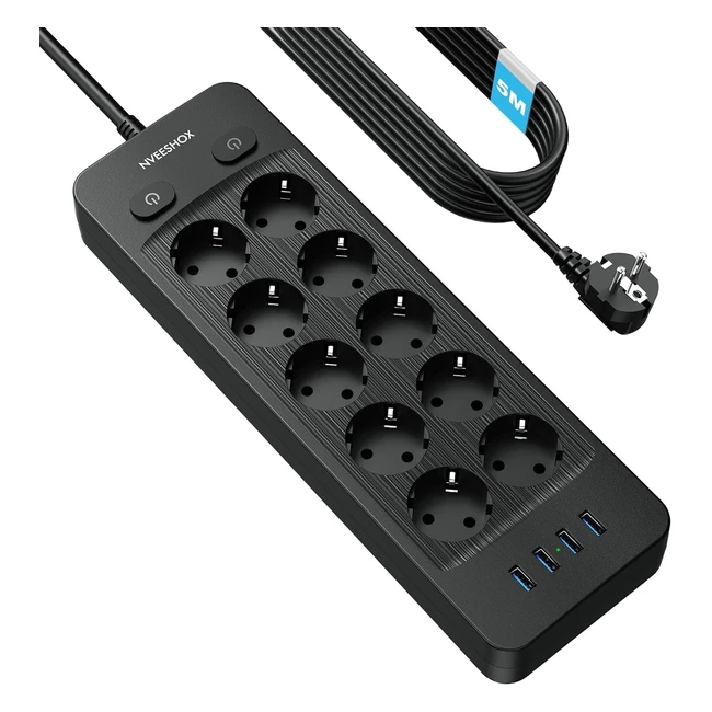 Regleta Enchufes Nveeshox 4000W16A con 10 Tomas y 4 Puertos USB