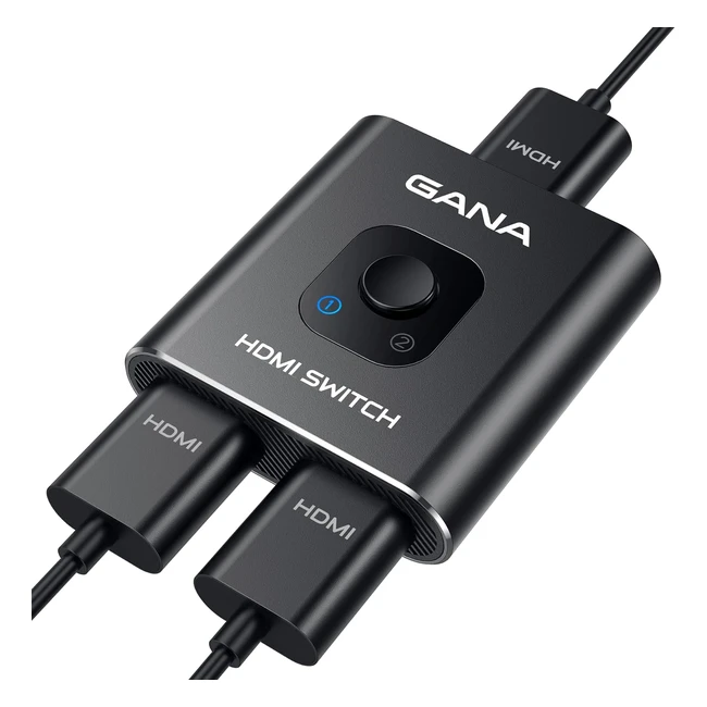 GANA HDMI Splitter 4K60Hz UltraThin - Bidirectional HDMI Switch 1 in 2 Out - HD Compatible - Xbox PS543 - Black