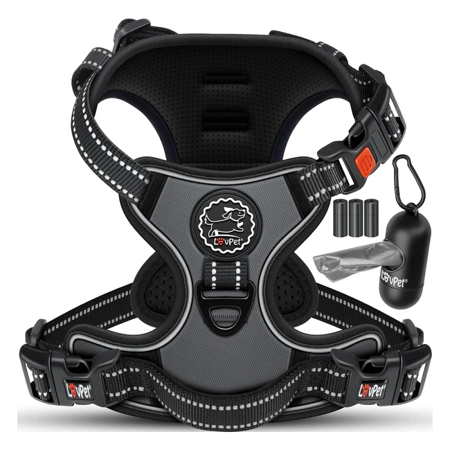 Lovpet Hundegeschirr ohne Ziehen und Würgen für kleine Hunde Welpen reflektierendes Brustgeschirr verstellbar mit Griff Grau S