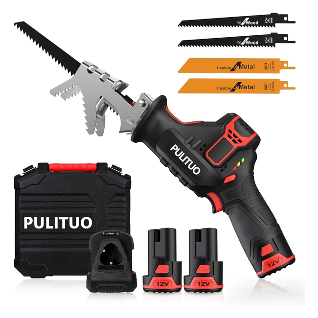 Sega a gattuccio pulituo 12V - Sega alternativa a batteria con ganascia di serraggio - Velocità 02700spm - 2x2000mAh batterie ricarica rapida - 4 lame per legno e metallo