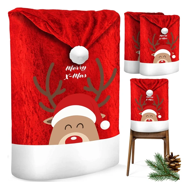Kesser Premium Weihnachtsstuhlbezug Set, Santa Hat Stuhlhussen, Weihnachtsdekoration für Stühle, 2-teiliges Set