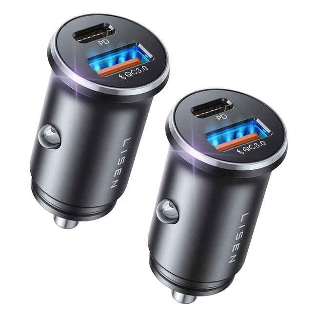 Chargeur voiture USB-C Lisen PDQC30 - Lot de 2 - Rapide 48W - iPhone 15 Pro Max Samsung S23 Huawei Xiaomi