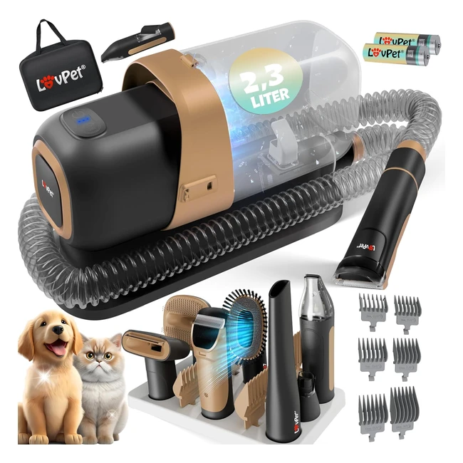 Kesser Hundeschermaschine mit Staubsauger leiser Schermaschine mit Akku Pflegeset mit Zubehör für Hunde und Katzen Haarschneider 7in1 23l Staubbehälter und 7 Pflegegeräte