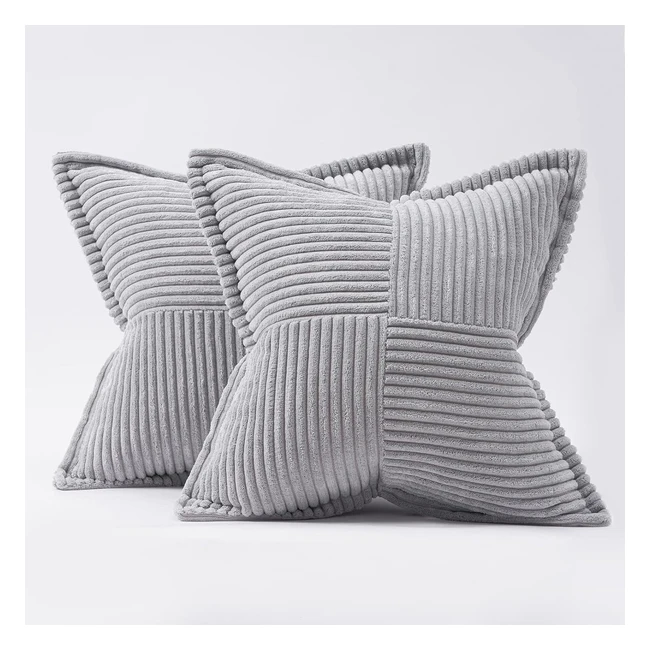 Housse de coussin Topfinel 40x40 en velours côtelé gris clair - Lot de 2