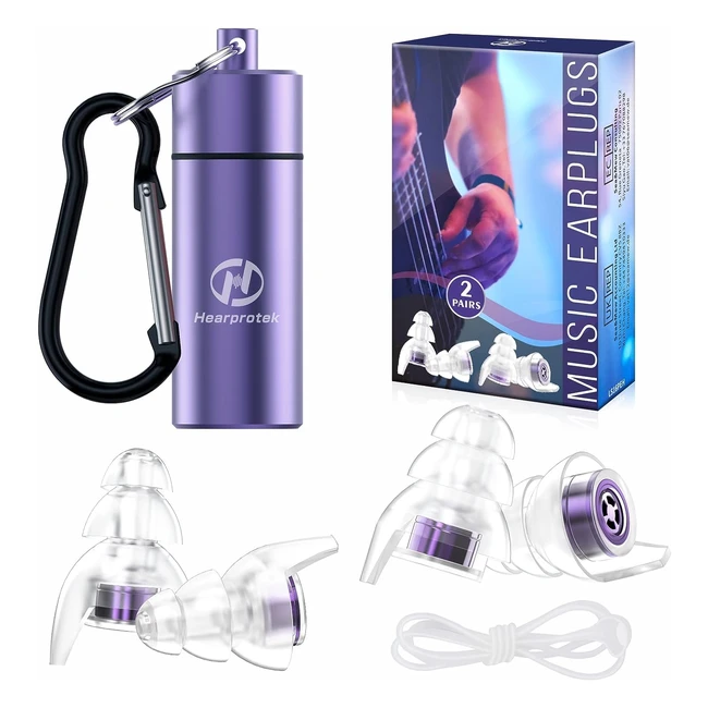 Hearprotek Tappi Orecchie Musica - Protezione Udito - 2 Coppie - Silicone - Viola