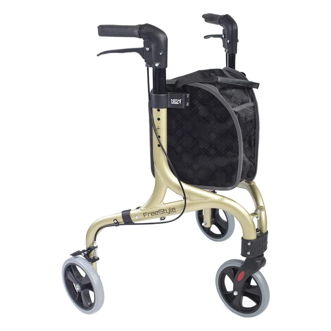 Rollator NRS Freestyle 3 roues doré champagne 5 kg - Design élégant et contemporain