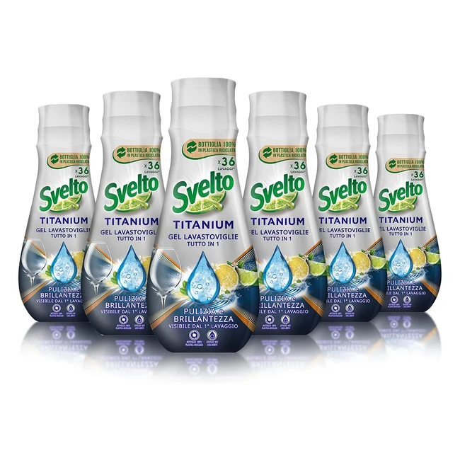 Svelto Gel Lavastoviglie Tutto in 1 Titanium - 6 Pezzi da 36 Lavaggi - Detersivo Lavastoviglie con Agenti Anticalcare Attivi - Azione Super Sgrassante e Brillantezza