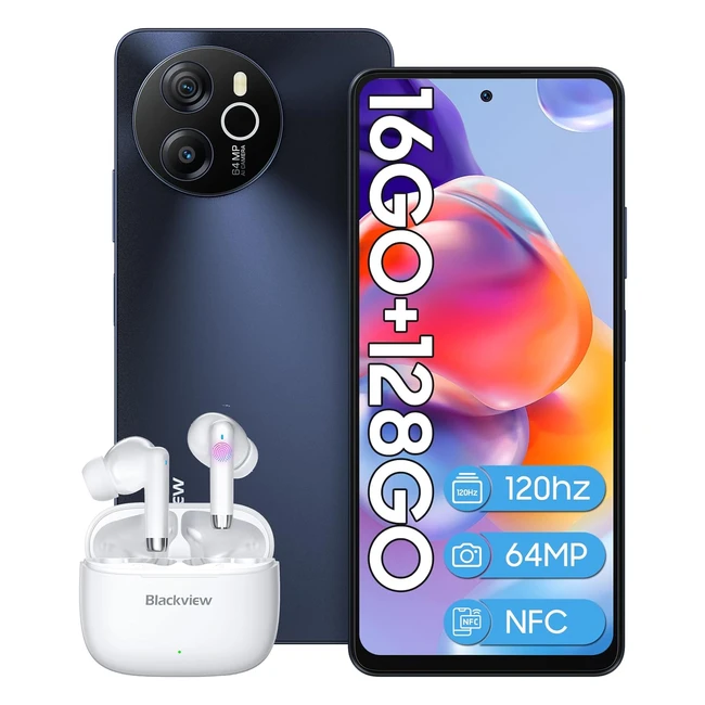 Blackview Shark8 Smartphone Portable 2024 16Go128Go1To Helio G99 120Hz 678 FHD 1080 2460 5000mAh et 33W 64MP13MP VGA Fingerprint/Face ID/NFC/OTG/Dual SIM Débloqué Android 13