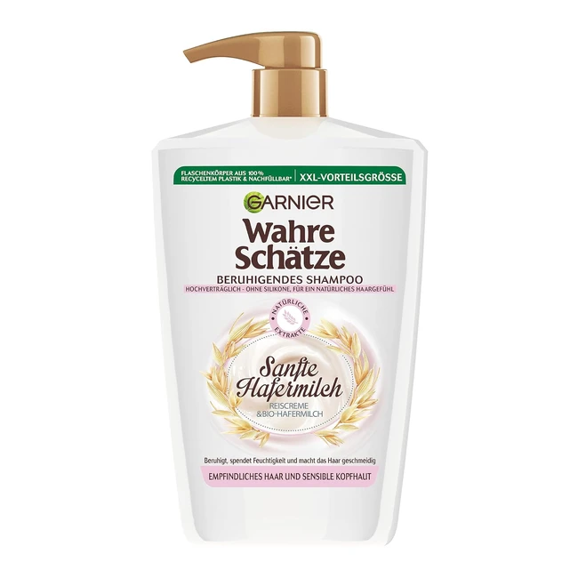 Garnier True Treasures Beruhigendes Shampoo mit Hafermilch XXL 1L für empfindliches Haar und empfindliche Kopfhaut