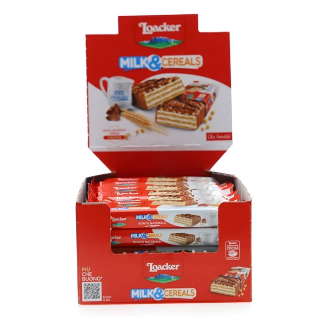 Loacker Choco and Milk Cereals - Barrette al Cioccolato al Latte con Ripieno di Cialde Wafer, Crema al Latte e Crispies di Cereali - Merenda e Snack - Confezione da 30 Barrette