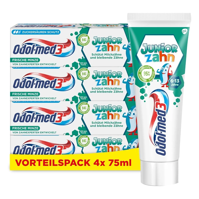 odolmed3 Juniorzahn Zahncreme 4x 75ml - Zahnpasta für Kinder (6-13 Jahre)
