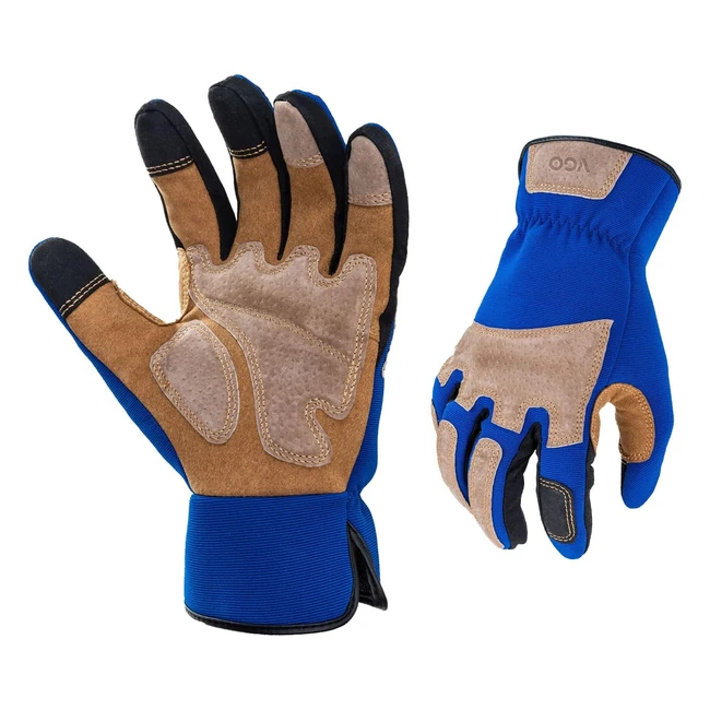 VGO Guanti Lavoro Giardinaggio Magazzino Agricoltura Meccanico Pelle Antiabrasivo Antiimpatto M Blu