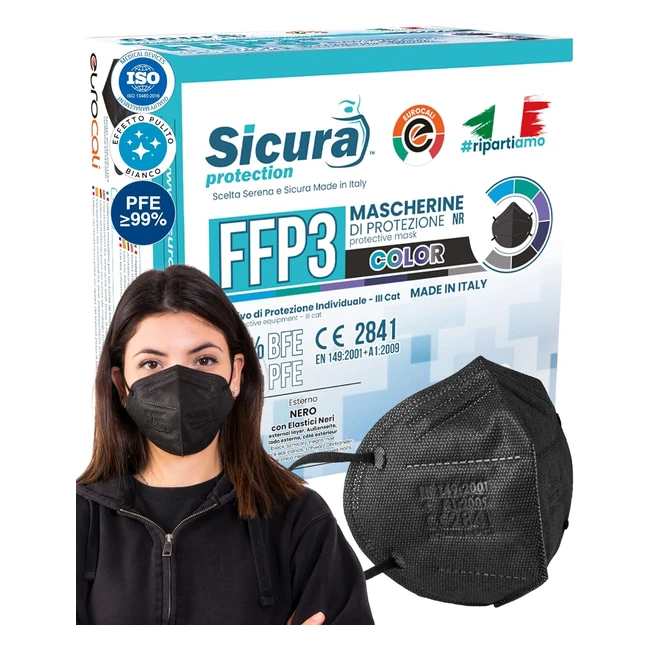 10 Mascherine FFP3 Certificate CE Nere - Alta Protezione - Made in Italy